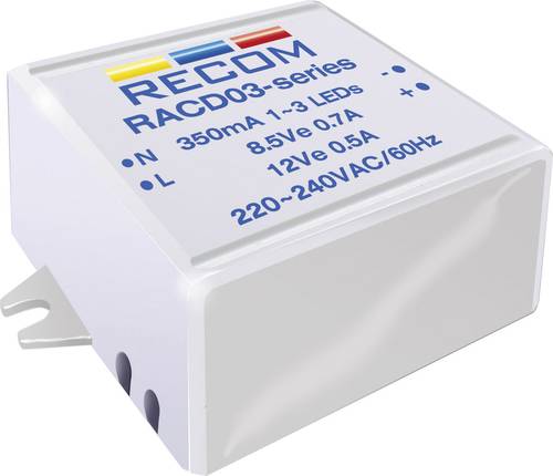 Recom Lighting RACD03-350 LED-Konstantstromquelle 3W 350mA 12 V/DC Betriebsspannung max.: 264 V/AC
