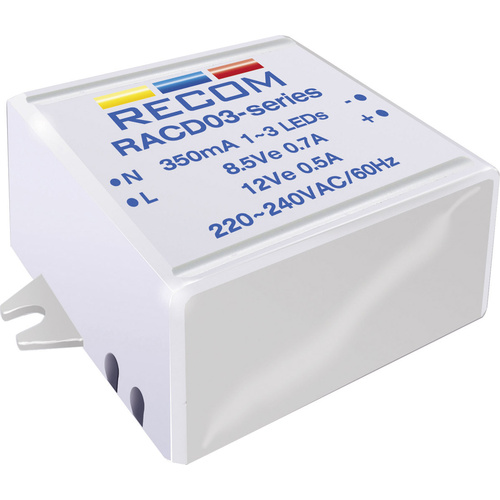Recom Lighting RACD03-350 Source de courant constant pour LEDs 3 W 350 mA 12 V/DC Tension de fonctionnement max.: 264 V/AC