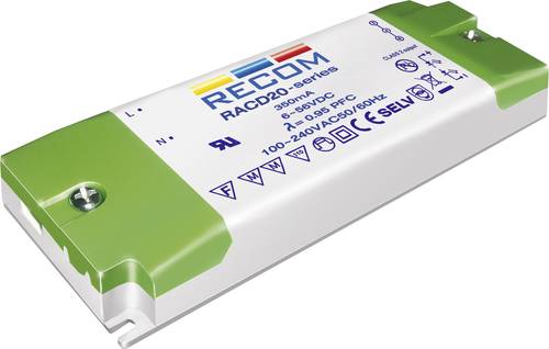 Recom Lighting RACD20-500 LED-Treiber Konstantstrom 20W 0.5A 6 - 40 V/DC nicht dimmbar, PFC-Schaltkr