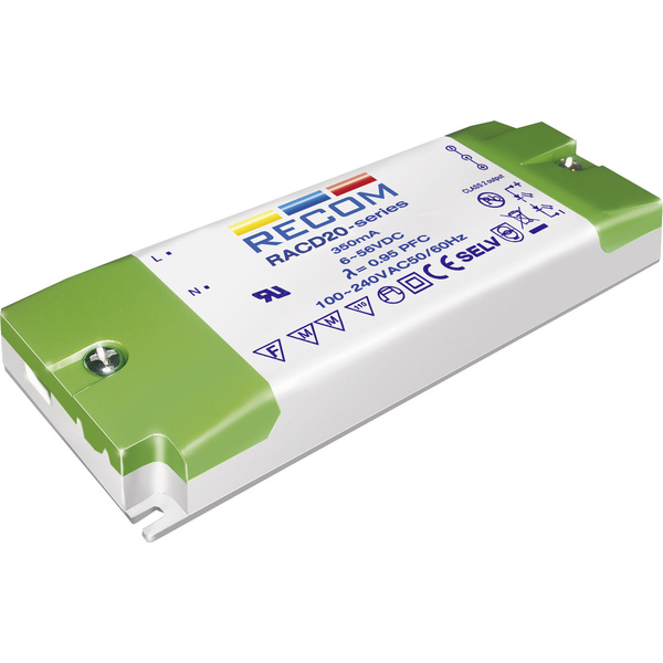 Recom Lighting RACD20-500 LED-Treiber Konstantstrom 20W 0.5A 6 - 40 V/DC nicht dimmbar, PFC-Schaltkreis, Überlastschutz