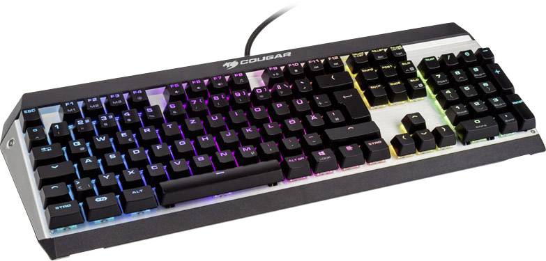 Cougar Attack X3 USB Gaming-Tastatur Deutsch, QWERTZ Silber, Schwarz Beleuchtet, Integrierter Profilspeicher