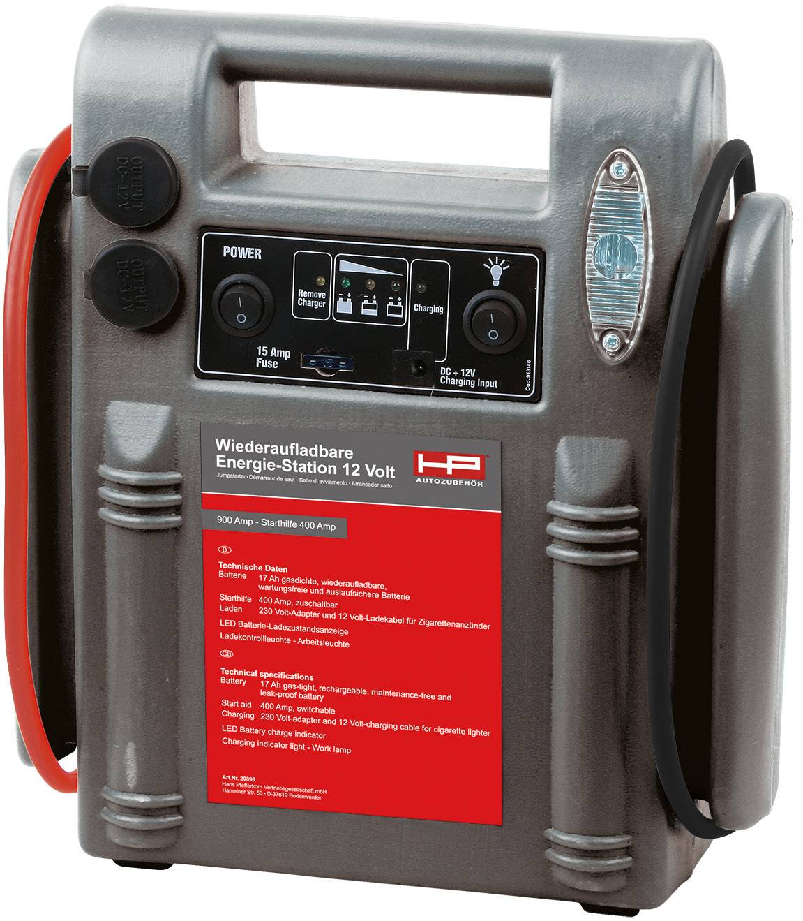 HP Autozubehör Schnellstartsystem 20896 Starthilfestrom (12 V)=400 A Arbeitsleuchte, Ladezustandsan