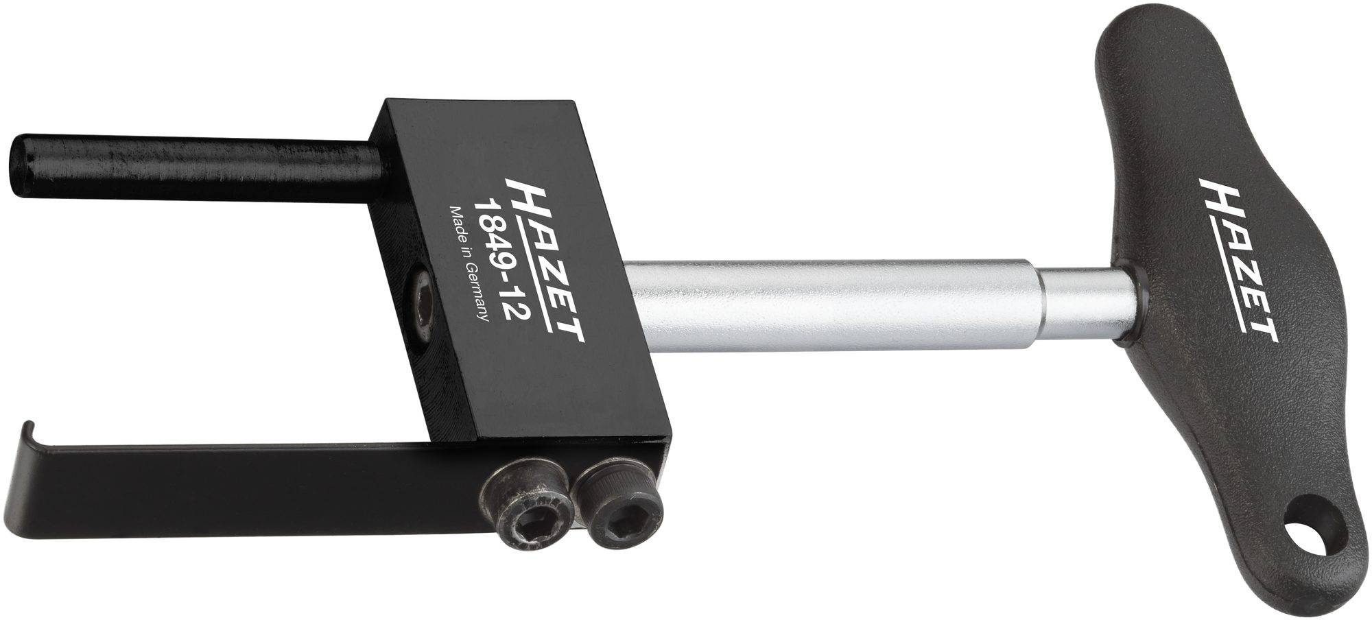 Ein Werkzeug mit der Aufschrift 'Hazet', bestehend aus einem Griff und einem zweiarmigen Hebelmechanismus aus Metall.