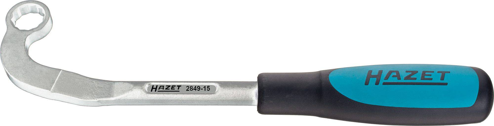 Handlicher HAZET-Schlüssel mit ergonomischem Griff, geeignet für präzises Anziehen oder Lösen von Schrauben in engen Bereichen.