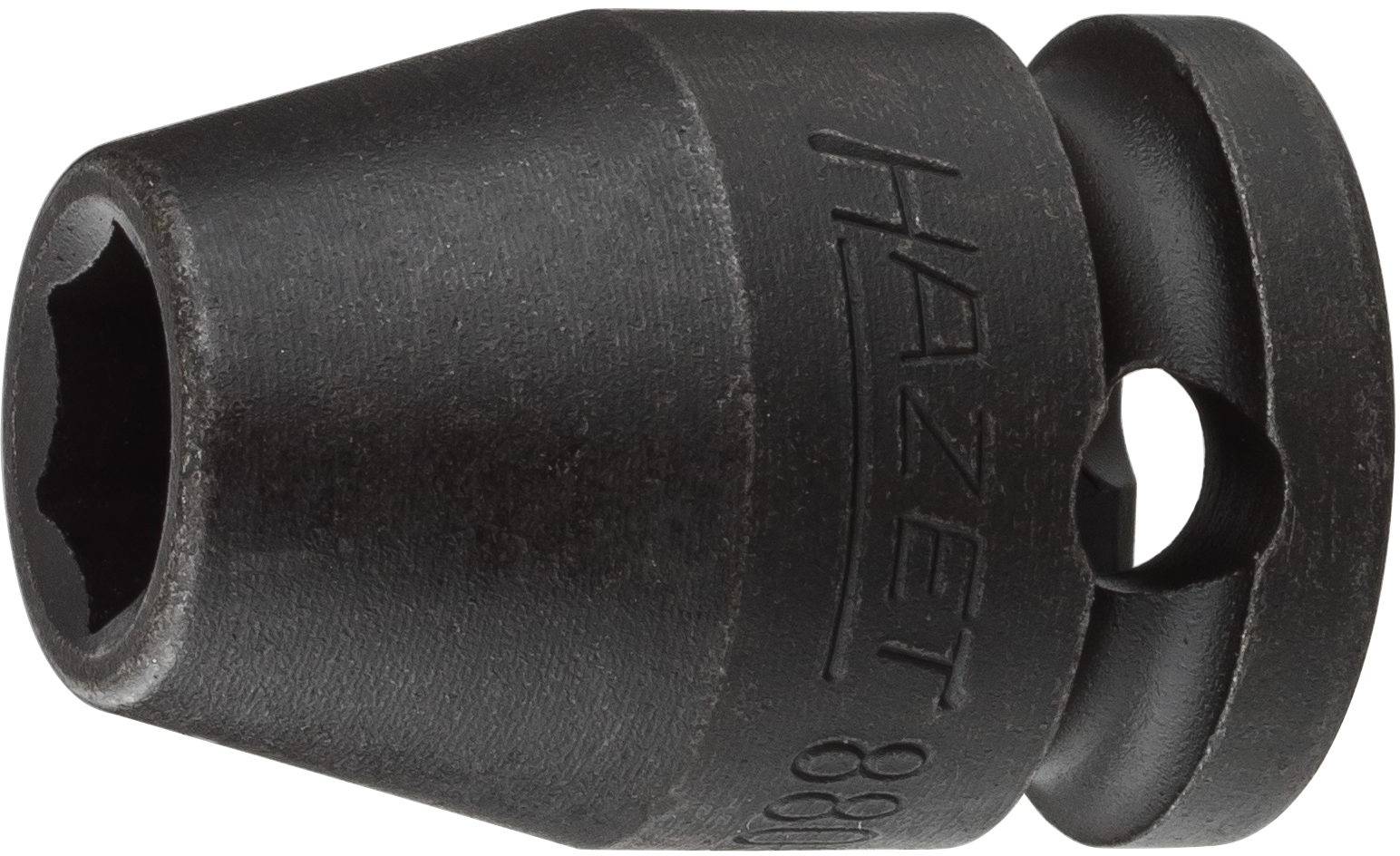 Schwarze HAZET Stecknuss mit sechskantiger Öffnung und seitlichem Loch, geeignet für mechanische Arbeiten.