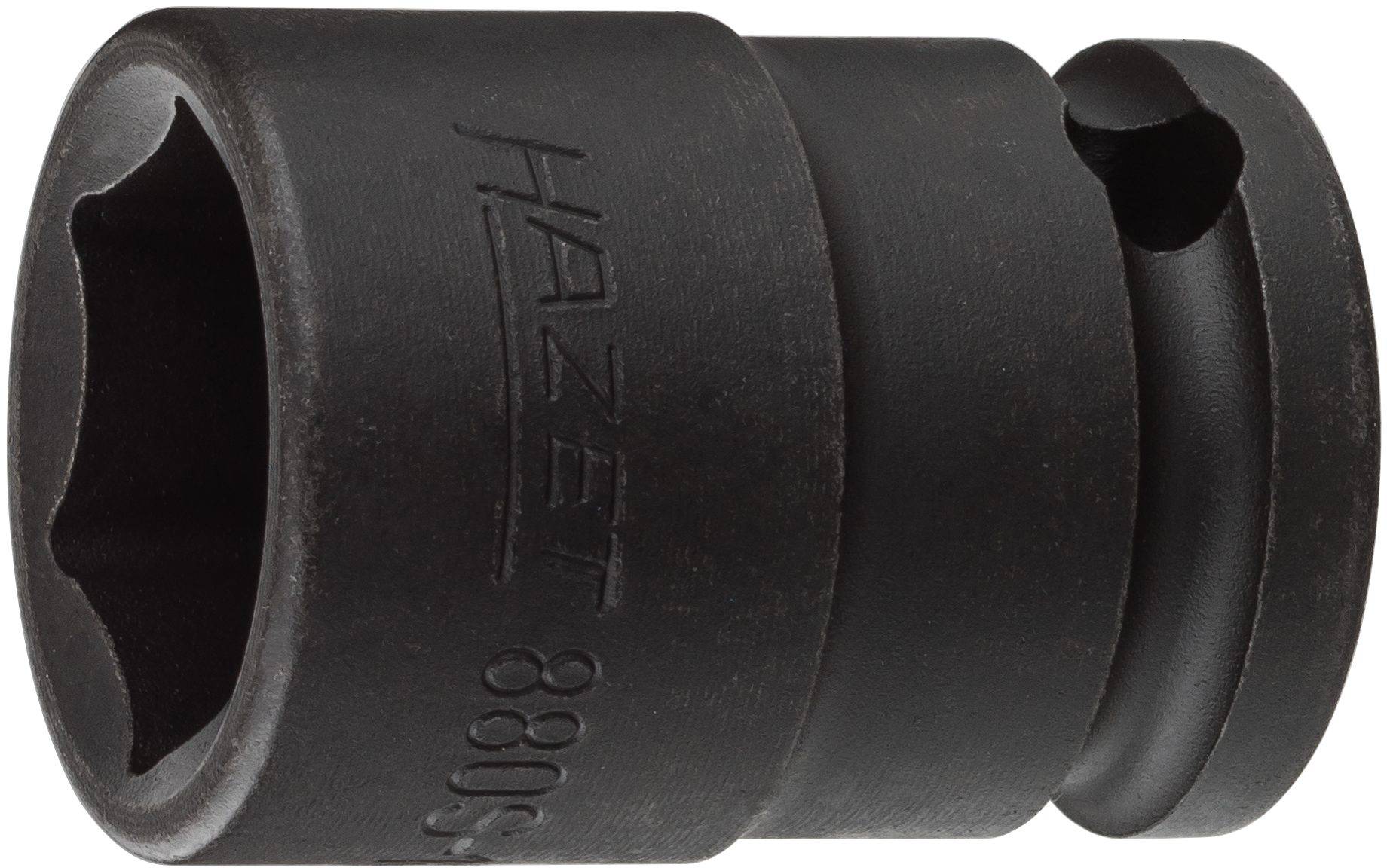 Schwarze Stecknuss von Hazet, Modell 880N, aus Metall, zylindrisch geformt, mit geriffeltem Rand und sechskantiger Vertiefung.