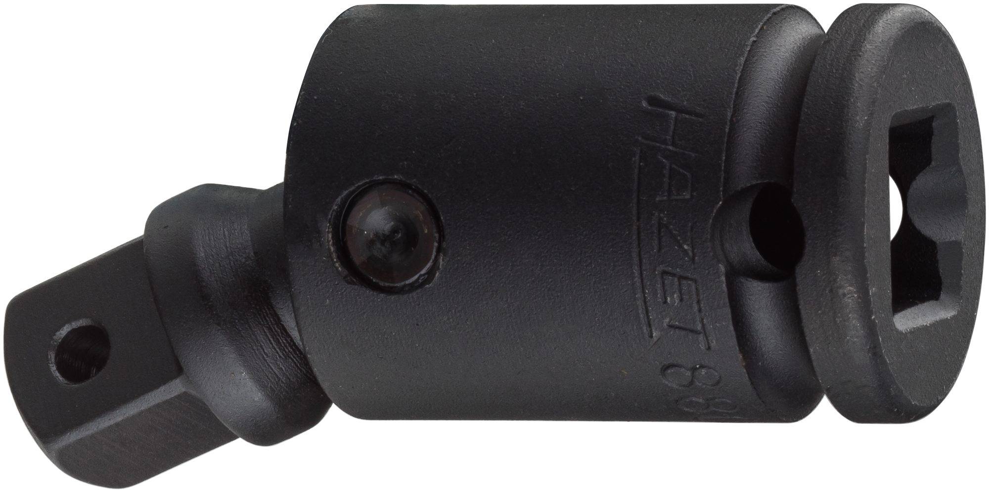 Ein schwarzer Adapter oder Aufsatz aus Metall mit der Aufschrift 'Hazet'. Er hat einen quadratischen Steckanschluss auf der einen Seite.