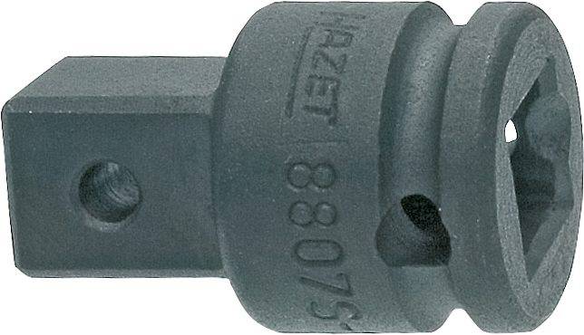 Abgebildet ist ein quadratischer Adapter für Steckschlüssel mit einem Loch für einen Sicherungsstift. Text 'HAZET' und '880/5' sind sichtbar.