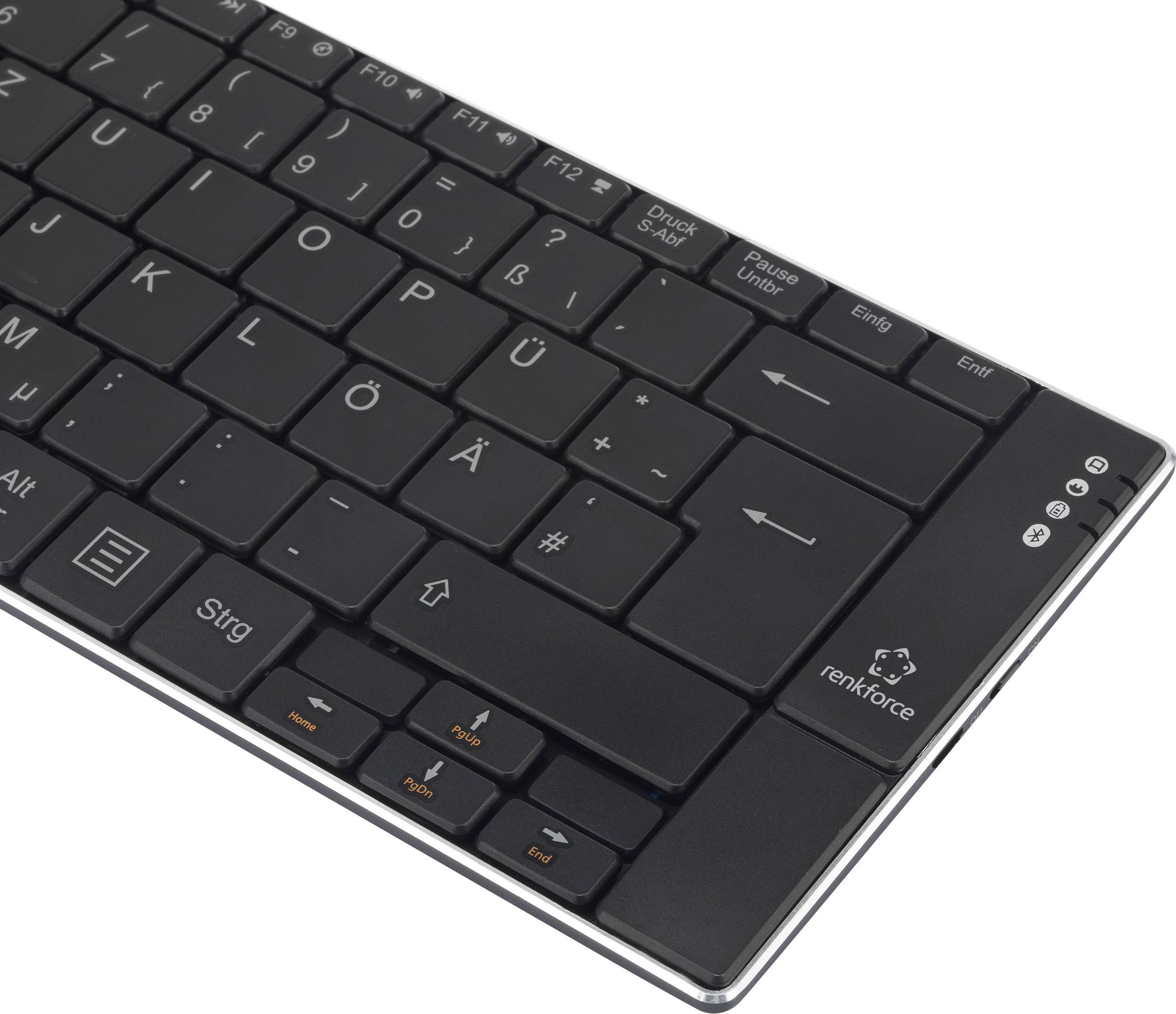 Renkforce RF-DS-SLIMBT Bluetooth® Tastatur Deutsch, QWERTZ Schwarz Wiederaufladbar