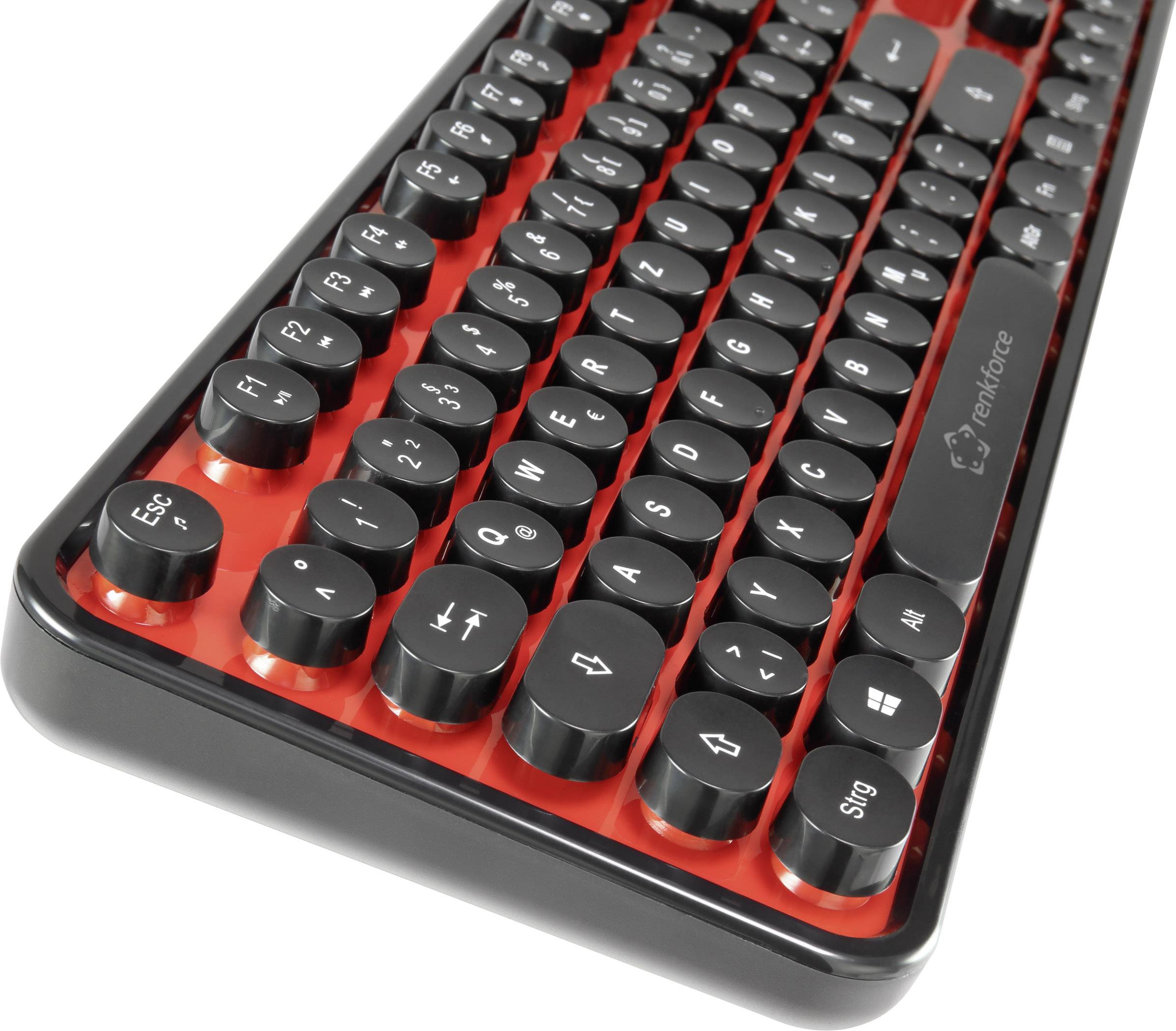 Renkforce RF-DS-RETRO Funk Tastatur, Maus-Set Deutsch, QWERTZ Schwarz, Rot