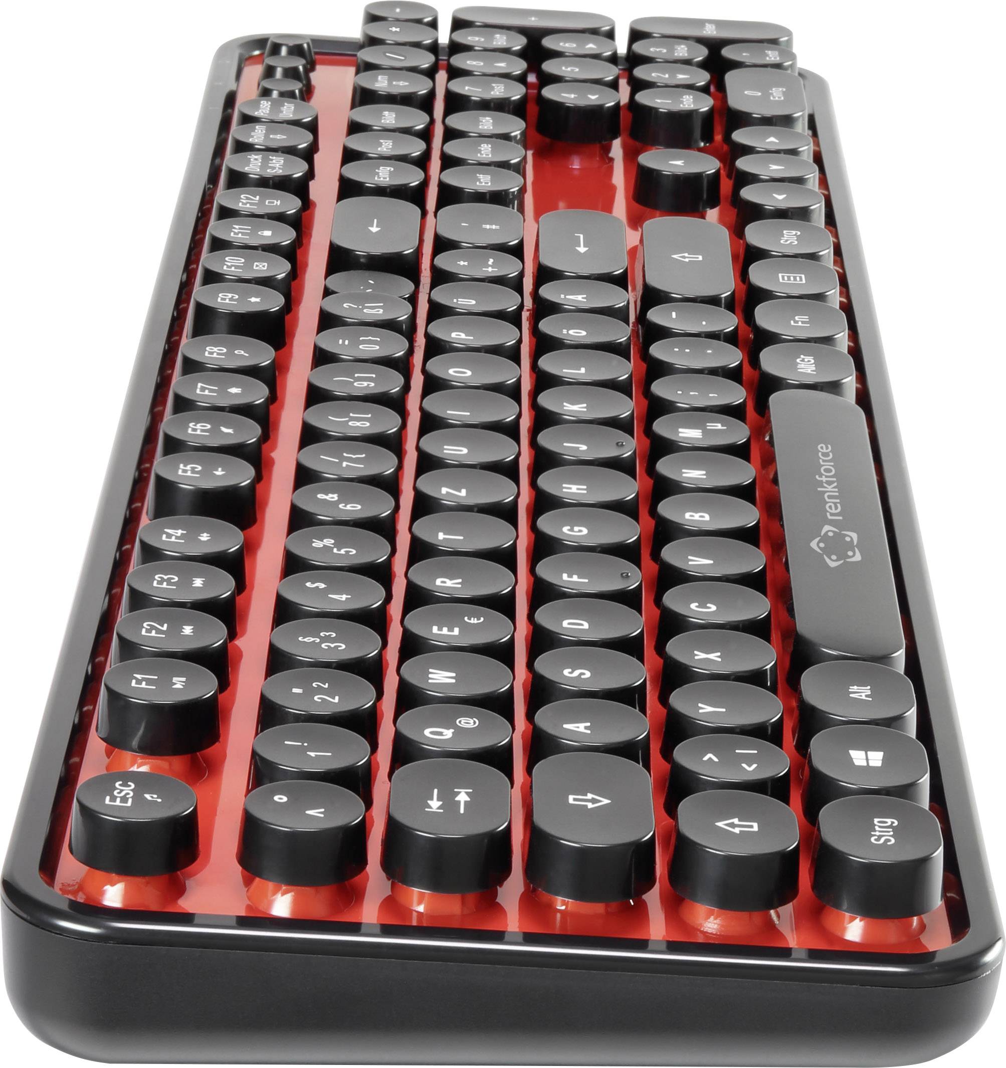 Renkforce RF-DS-RETRO Funk Tastatur, Maus-Set Deutsch, QWERTZ Schwarz, Rot