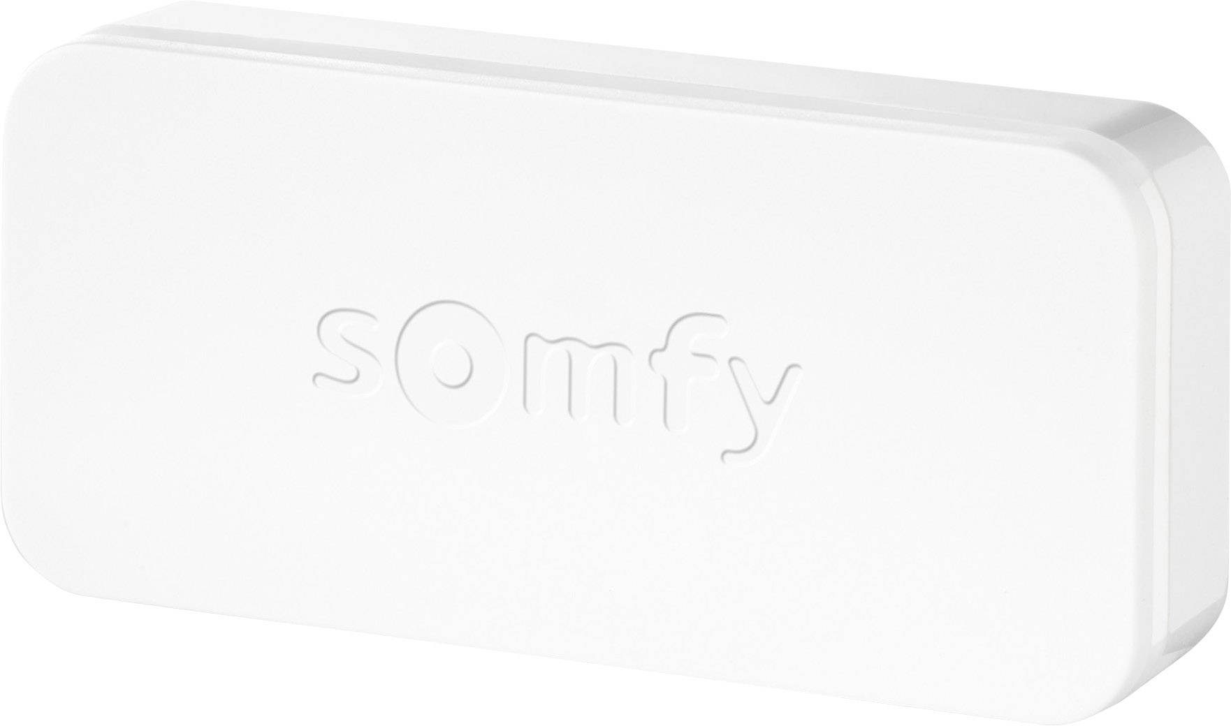 Ein weißes rechteckiges Gerät mit dem Schriftzug 'Somfy'.