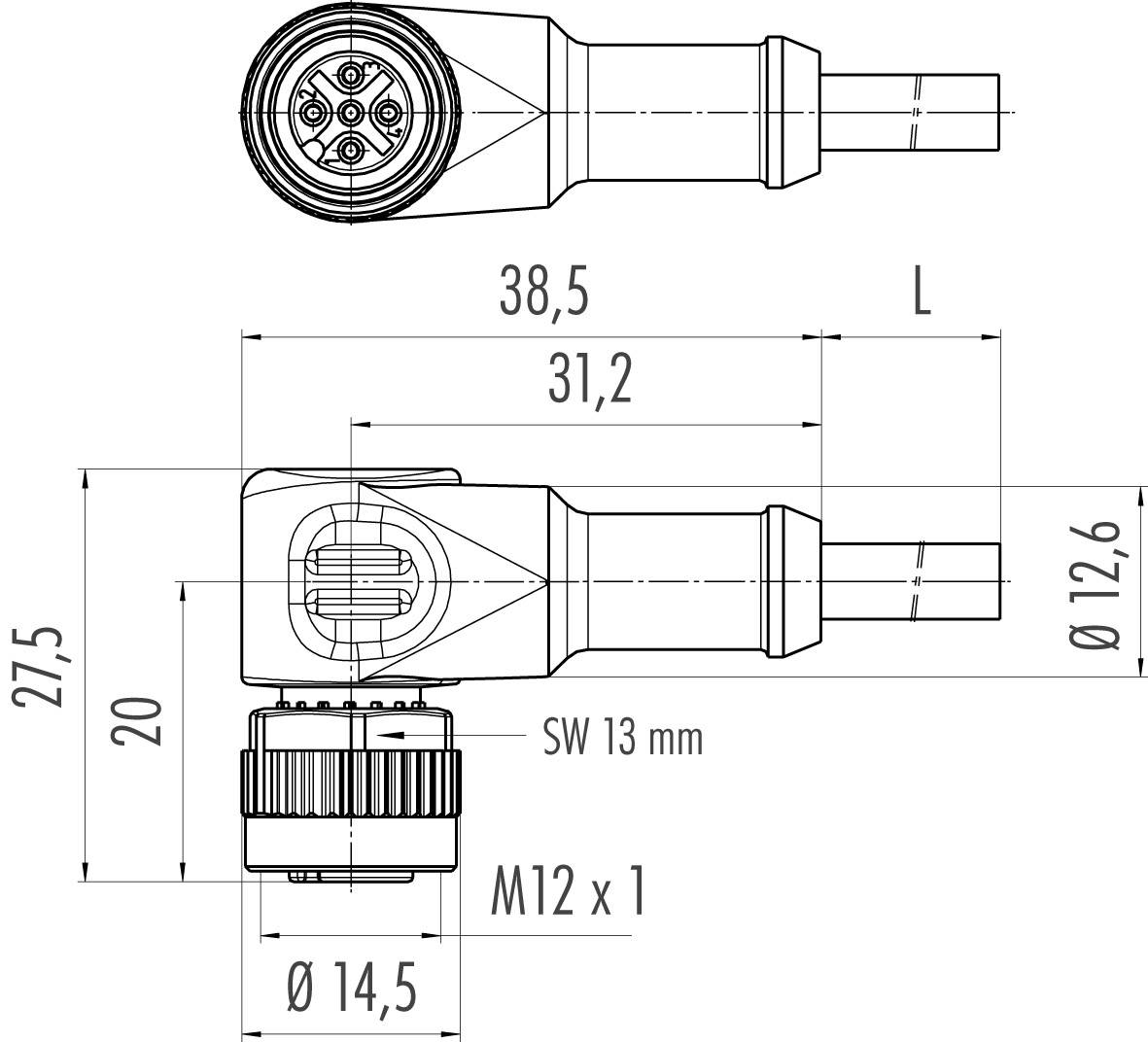 Binder 77 3634 0000 50003-0500 Sensor-/Aktor-Steckverbinder, konfektioniert M12 Buchse, gewinkelt 5