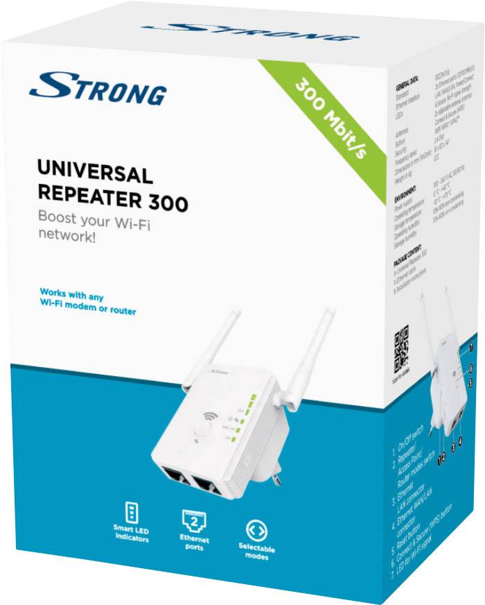 STRONG - REPEATER300V2 - Netzwerk-Repeater - 300 Mbit/s - WLAN - Eingebauter Ethernet-Anschluss - Weiß