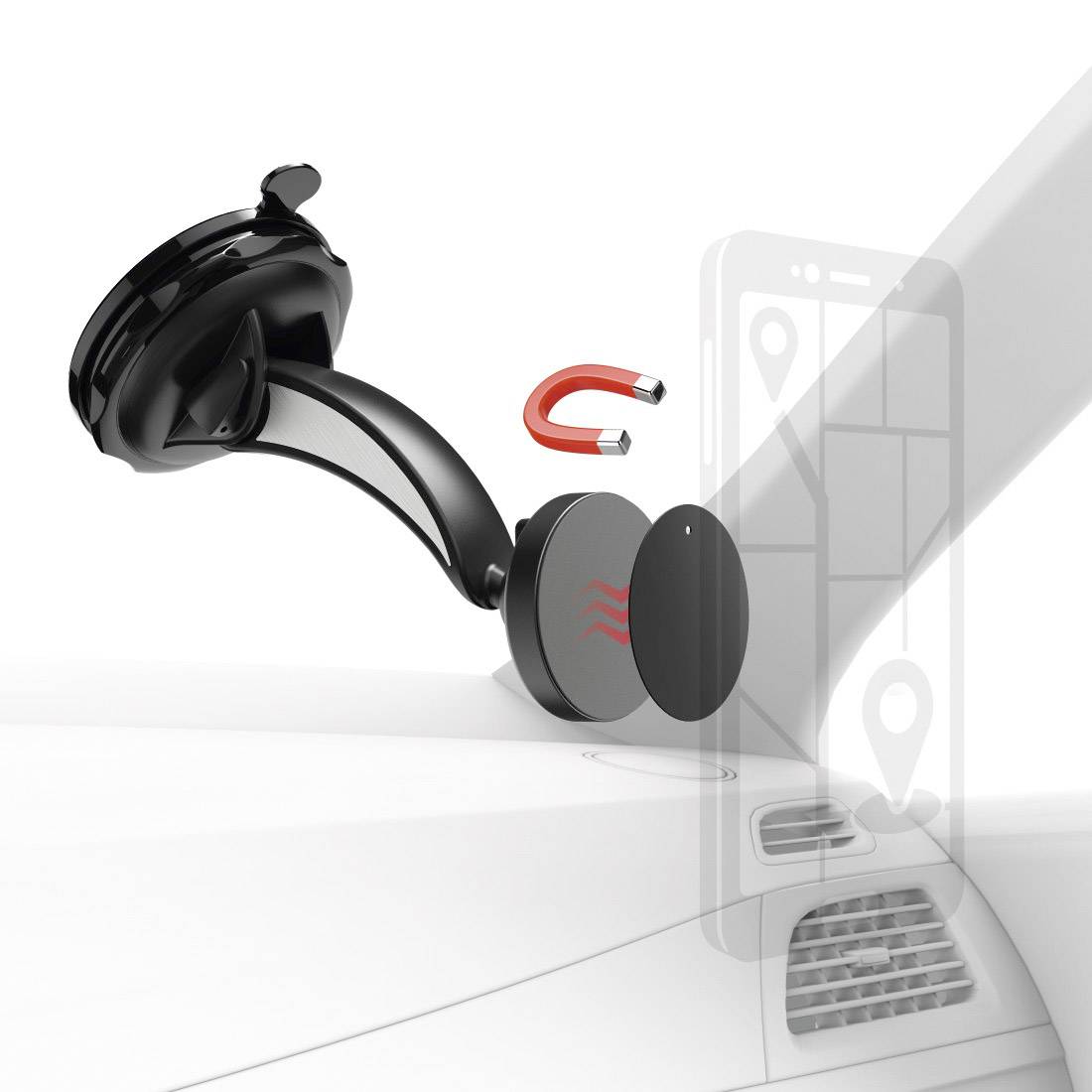 Hama "Magnet" Saugnapf Handy-Kfz-Halterung 360° drehbar, Magnetbefestigung