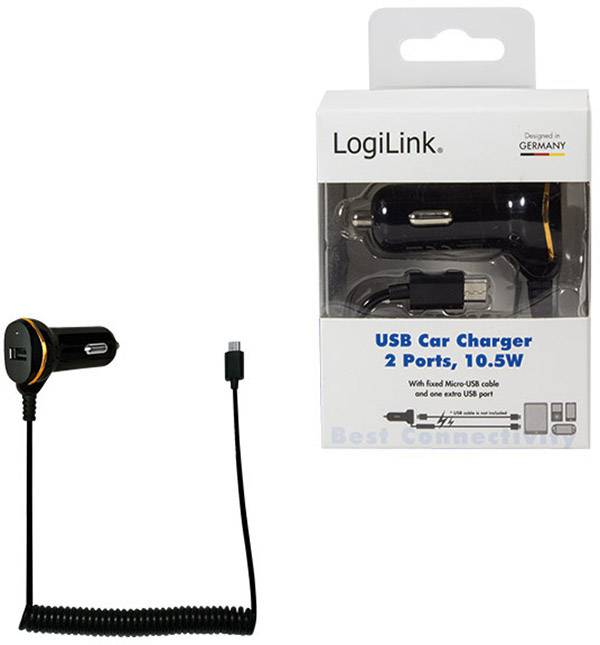 LogiLink USB Kfz Netzteil mit Micro-USB Kabel und USB-Port Belastbarkeit Strom max.=2.1 A 12 V, 24 V
