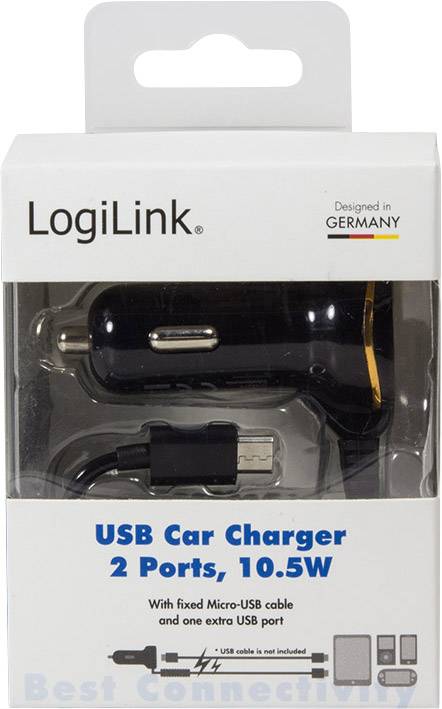 LogiLink USB Kfz Netzteil mit Micro-USB Kabel und USB-Port Belastbarkeit Strom max.=2.1 A 12 V, 24 V