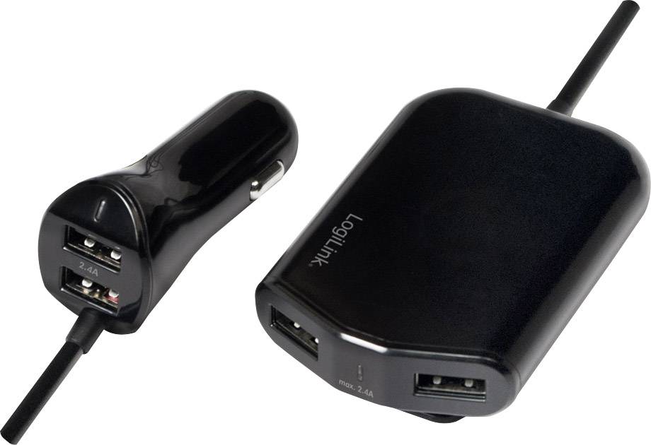 LogiLink USB Kfz Netzteil für Vorder- & Rücksitze Belastbarkeit Strom max.=2.4 A 12 V, 24 V