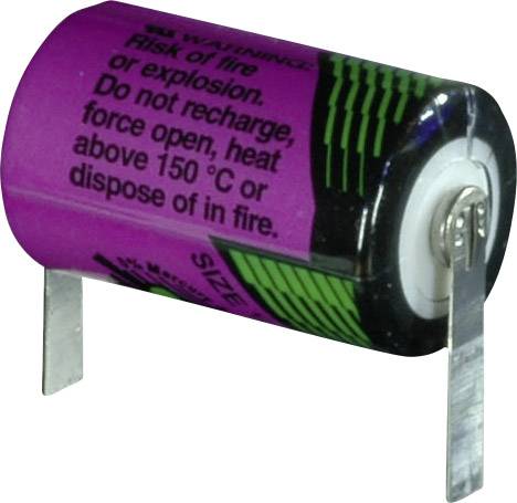 Kleiner, zylindrischer Lithium-Batterie mit Warnhinweis: 'Nicht wiederaufladen, öffnen oder über 150°C erhitzen.'