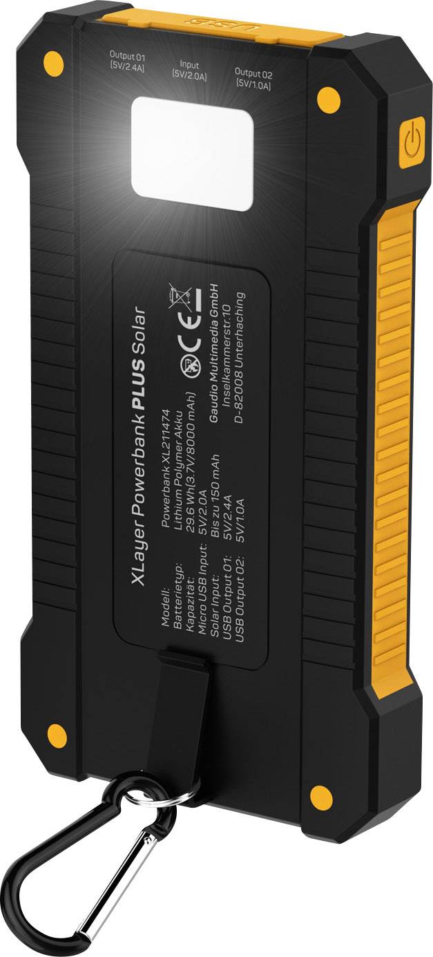 Xlayer Powerbank Plus 211474 Solar-Ladegerät Ladestrom Solarzelle 150 mA  8000 mAh