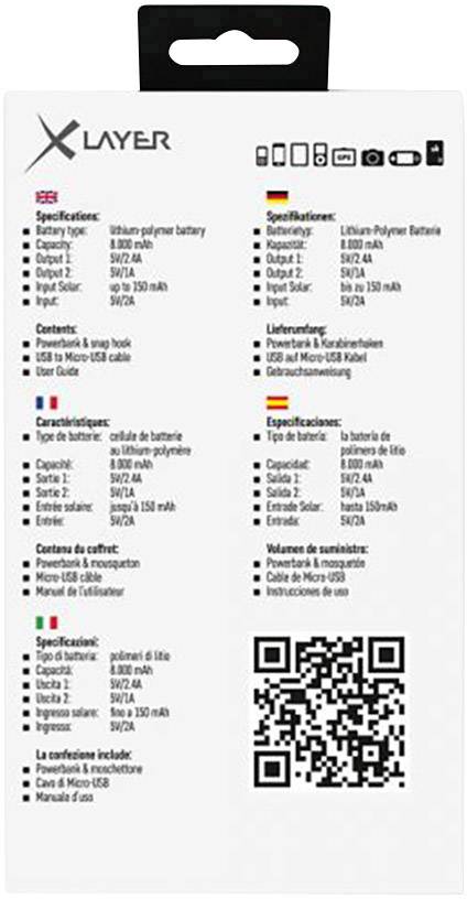 Xlayer Powerbank Plus 211474 Solar-Ladegerät Ladestrom Solarzelle 150 mA  8000 mAh