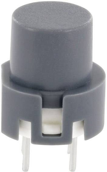 Ein grauer Drucktaster mit zwei Metallstiften, geeignet für elektronische Schaltungen.