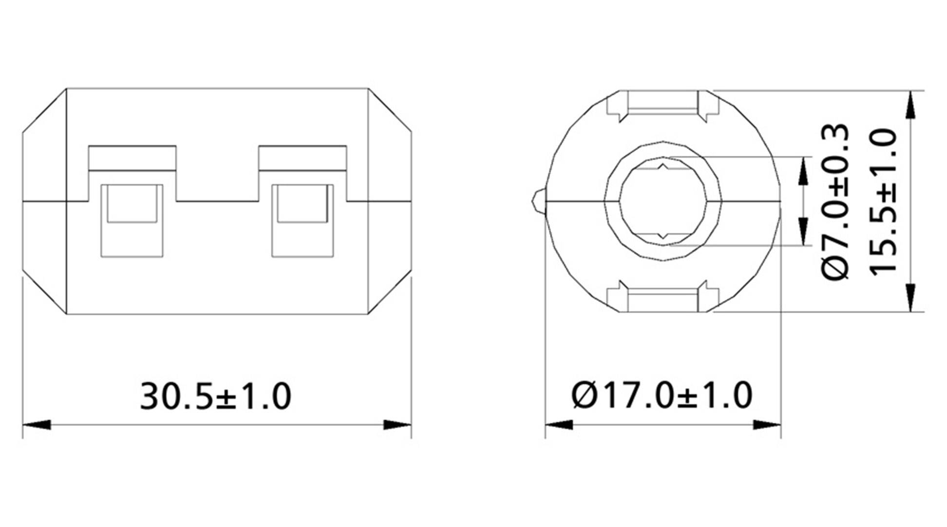 TRU Components TC-KFR70 TC-KFR70 Ferritchip 150Ω Kabel-Ø (max.) 7mm (Ø x H) 17mm x 15.5mm