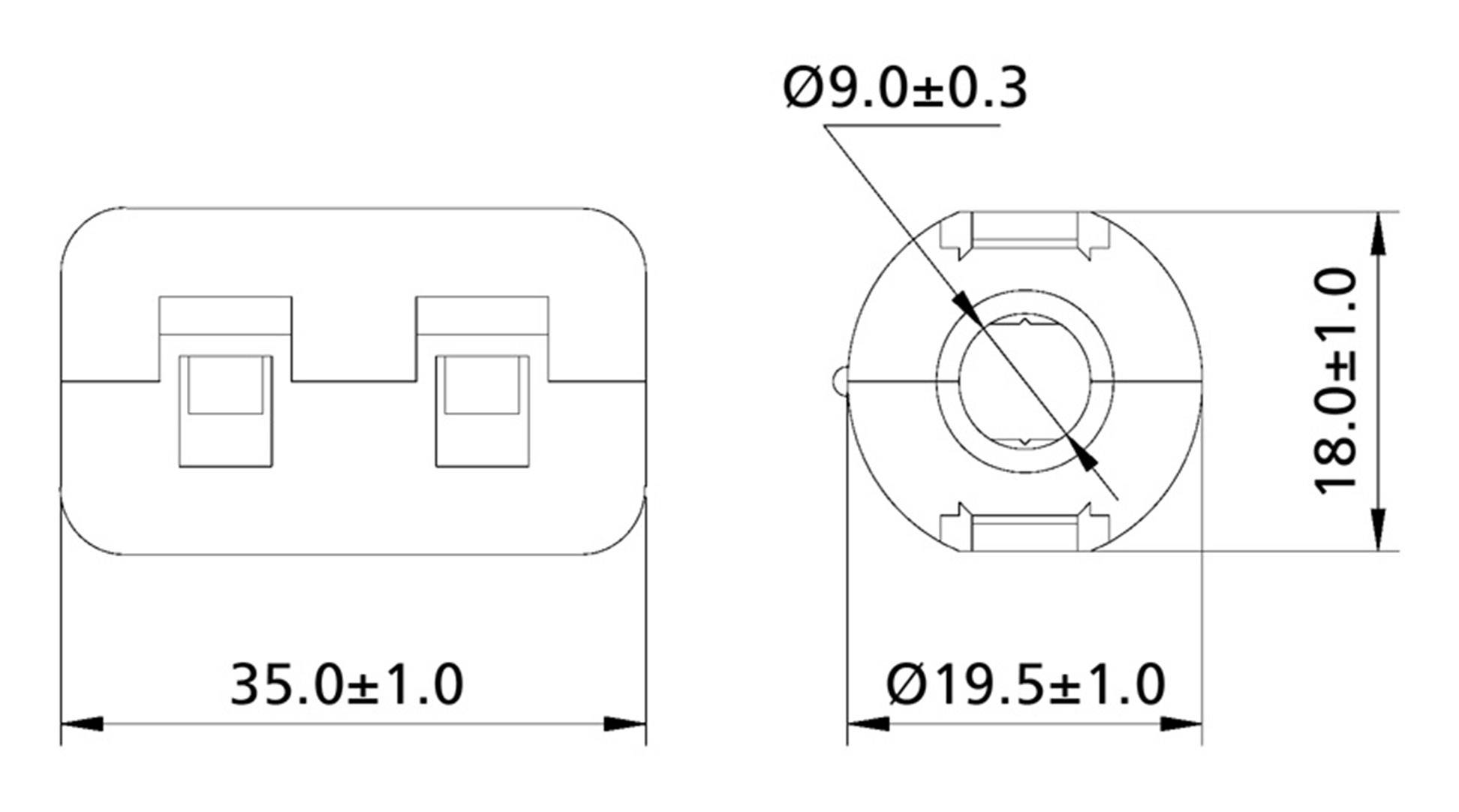 TRU Components TC-KFR90 TC-KFR90 Klappferrit 160Ω Kabel-Ø (max.) 9mm (Ø x H) 19.5mm x 18mm