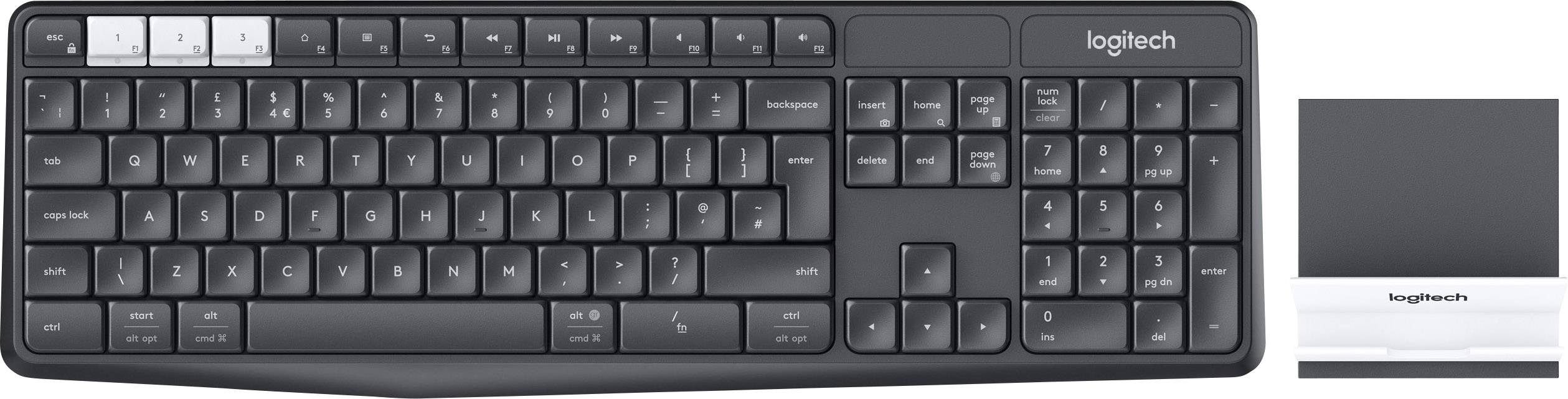 Logitech K375s Multi-Device Bluetooth® Tastatur Deutsch, QWERTZ Graphit, Grau, Weiß Spritzwassergeschützt