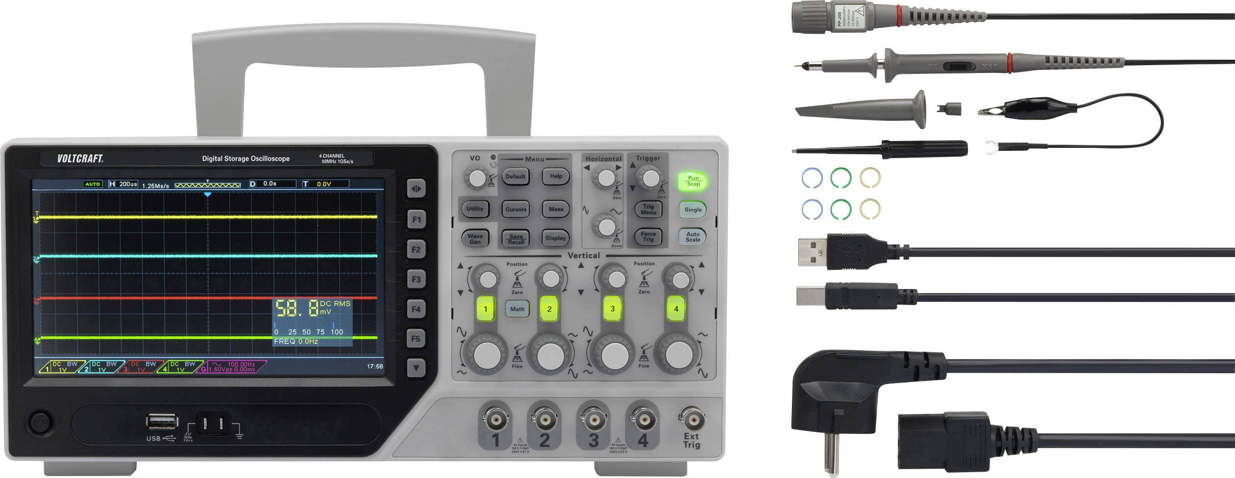 VOLTCRAFT DSO-1084E Digital-Oszilloskop 80MHz 4-Kanal 1 GSa/s 64 kpts 8 Bit Digital-Speicher (DSO)