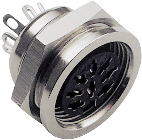 Ein runder, metallischer elektrischer Stecker mit mehreren Pins, geeignet für industrielle Anwendungen oder Audioverbindungen.