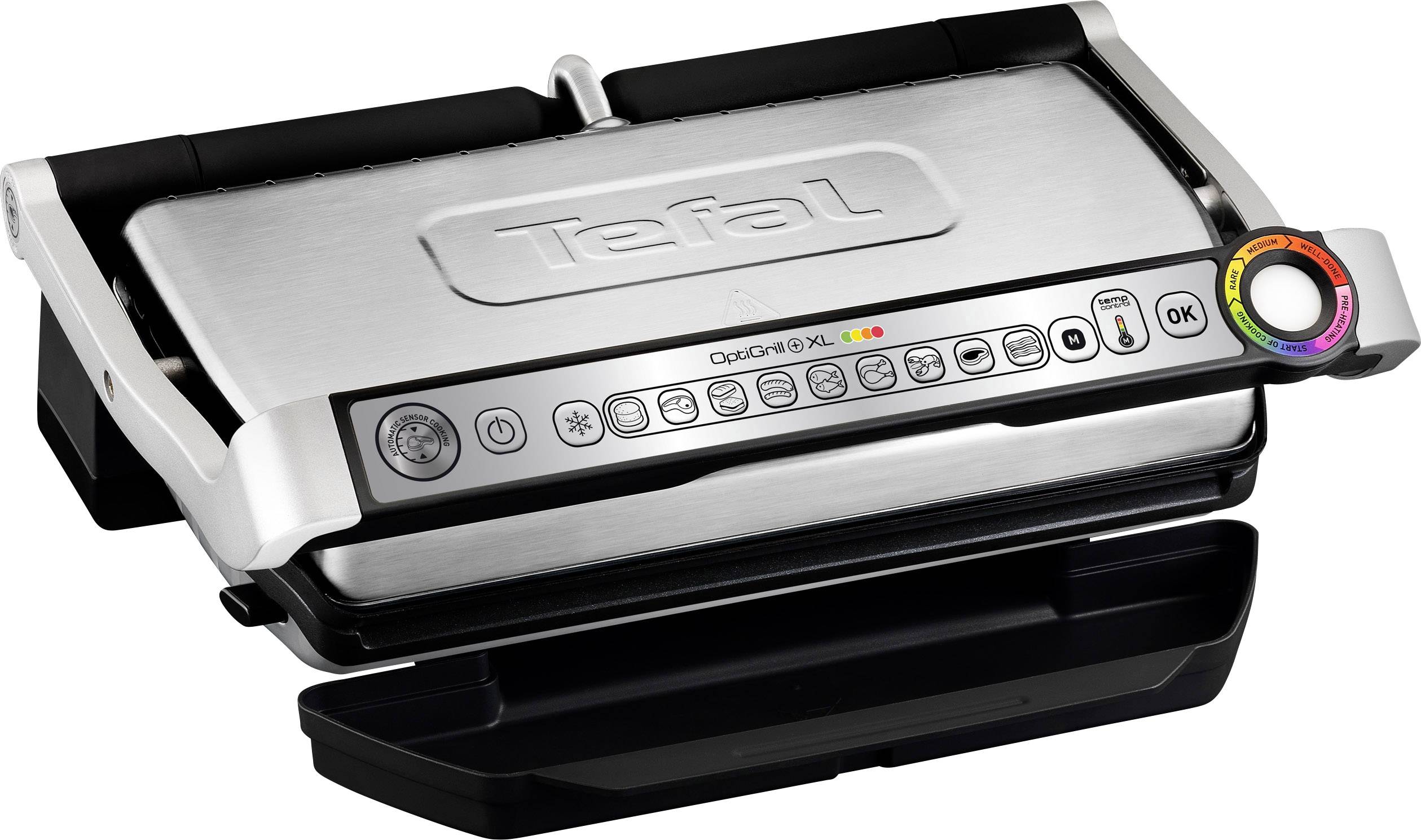 Tefal Optigrill + XL Elektro Kontaktgrill Automatische Temperaturanpassung Edelstahl (gebürstet), Schwarz
