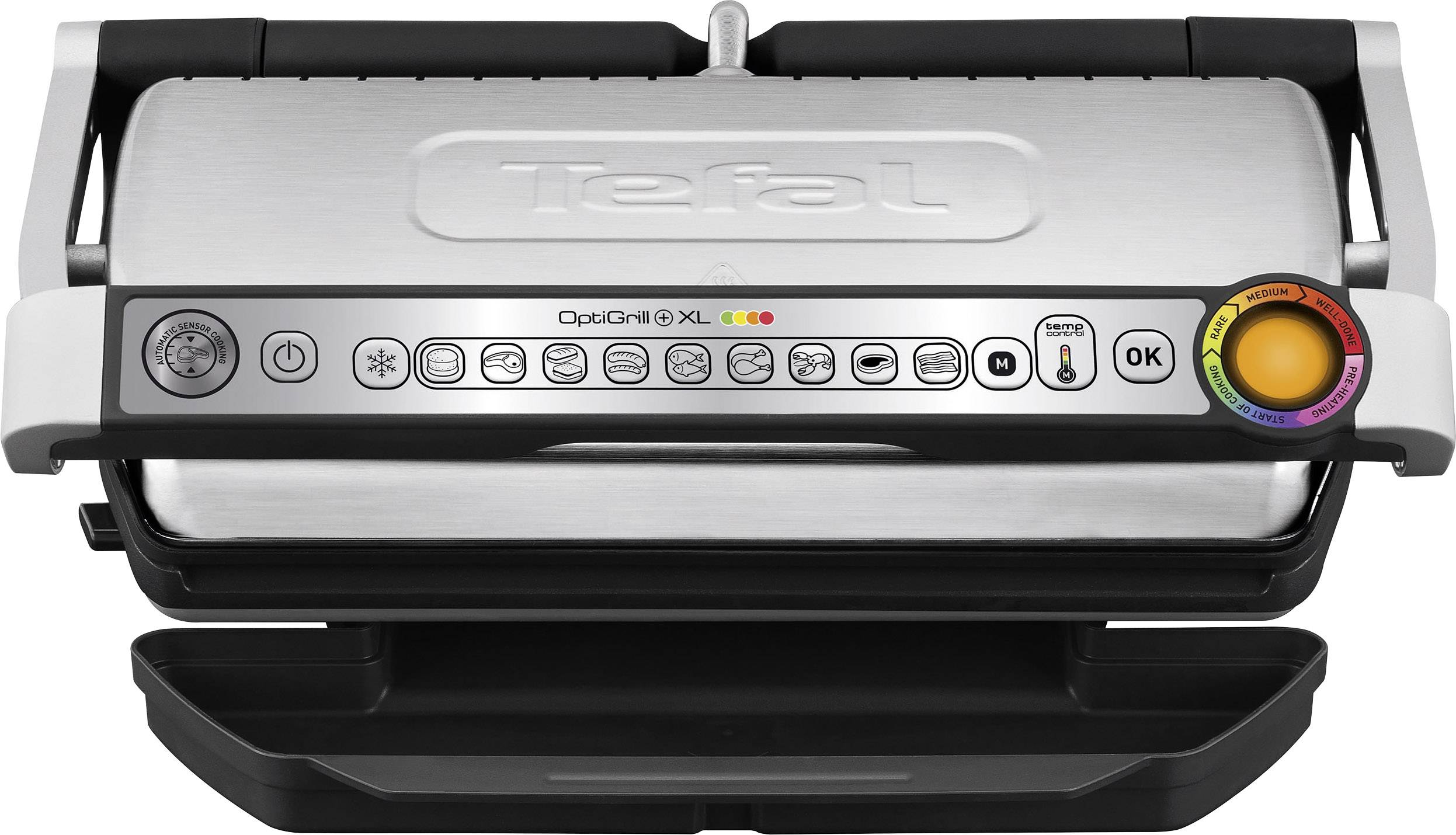 Tefal Optigrill + XL Elektro Kontaktgrill Automatische Temperaturanpassung Edelstahl (gebürstet), Schwarz