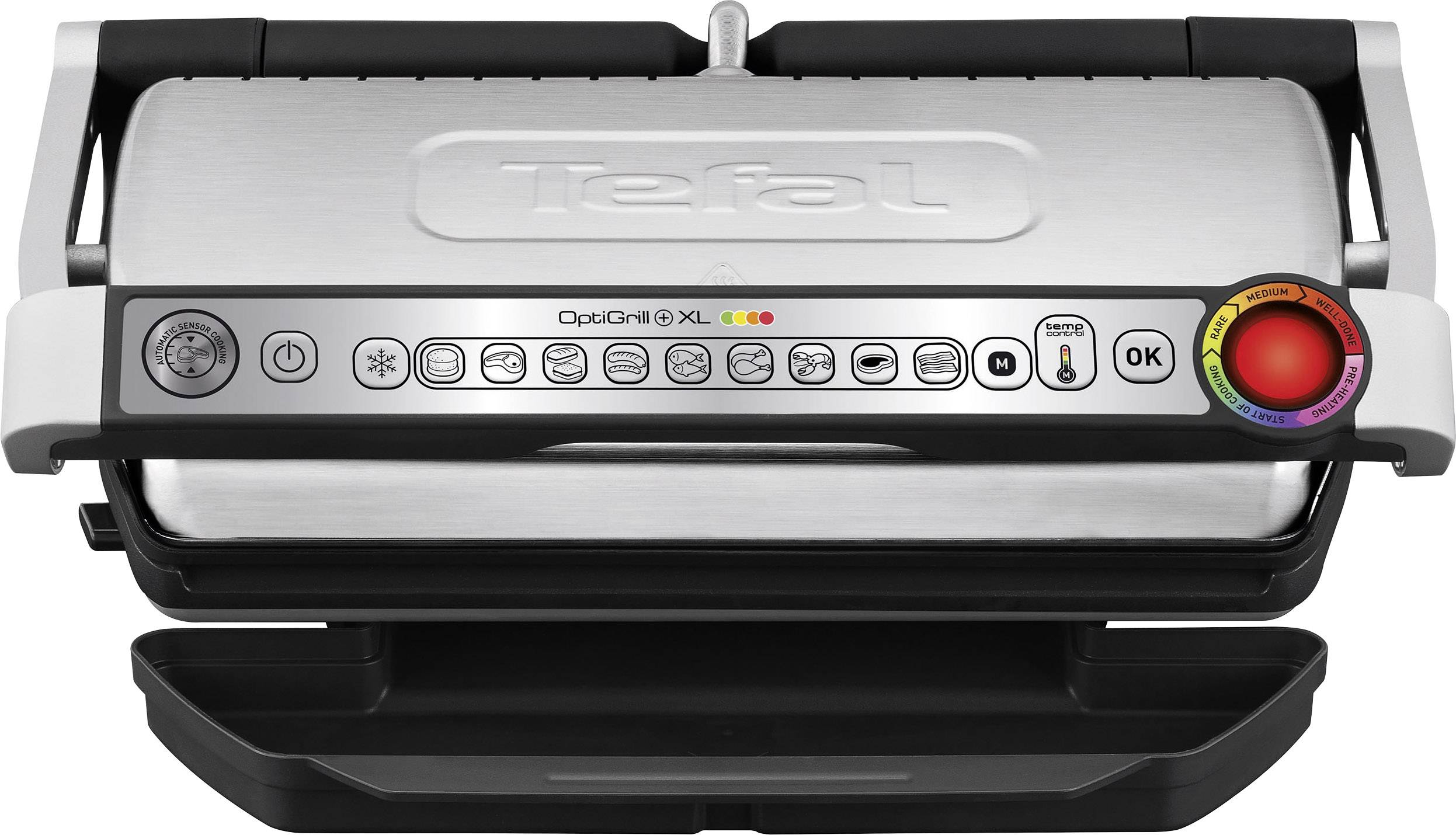Tefal Optigrill + XL Elektro Kontaktgrill Automatische Temperaturanpassung Edelstahl (gebürstet), Schwarz