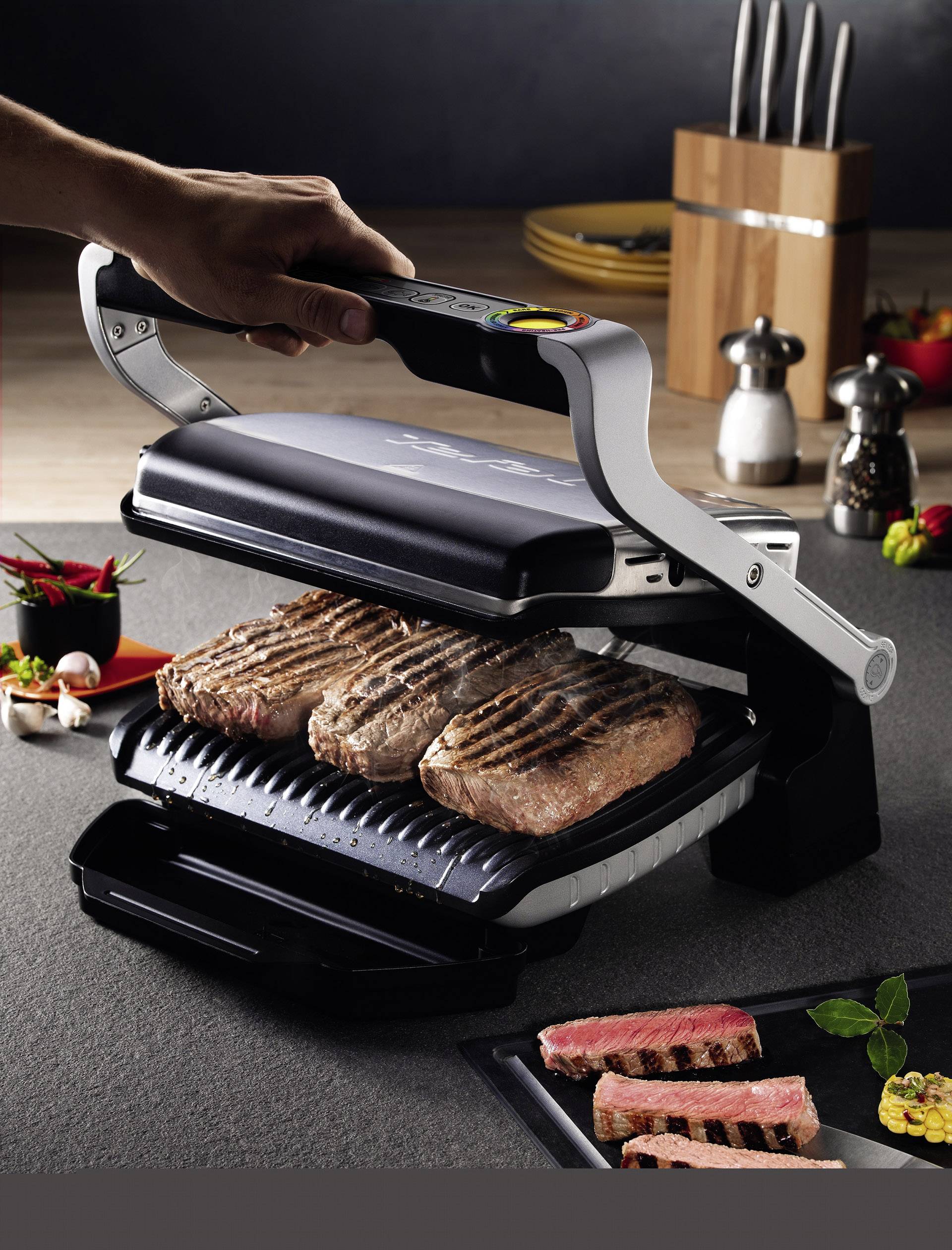 Tefal Optigrill+ Elektro Kontaktgrill Automatische Temperaturanpassung Edelstahl (gebürstet), Schwarz