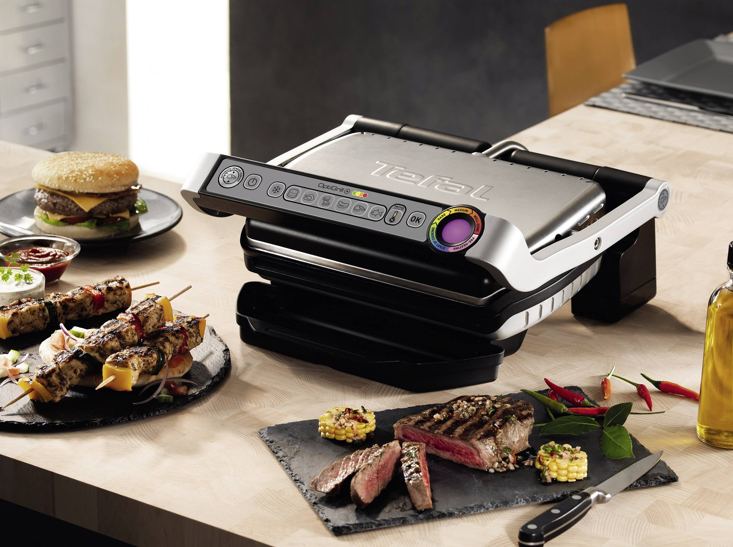 Tefal Optigrill+ Elektro Kontaktgrill Automatische Temperaturanpassung Edelstahl (gebürstet), Schwarz