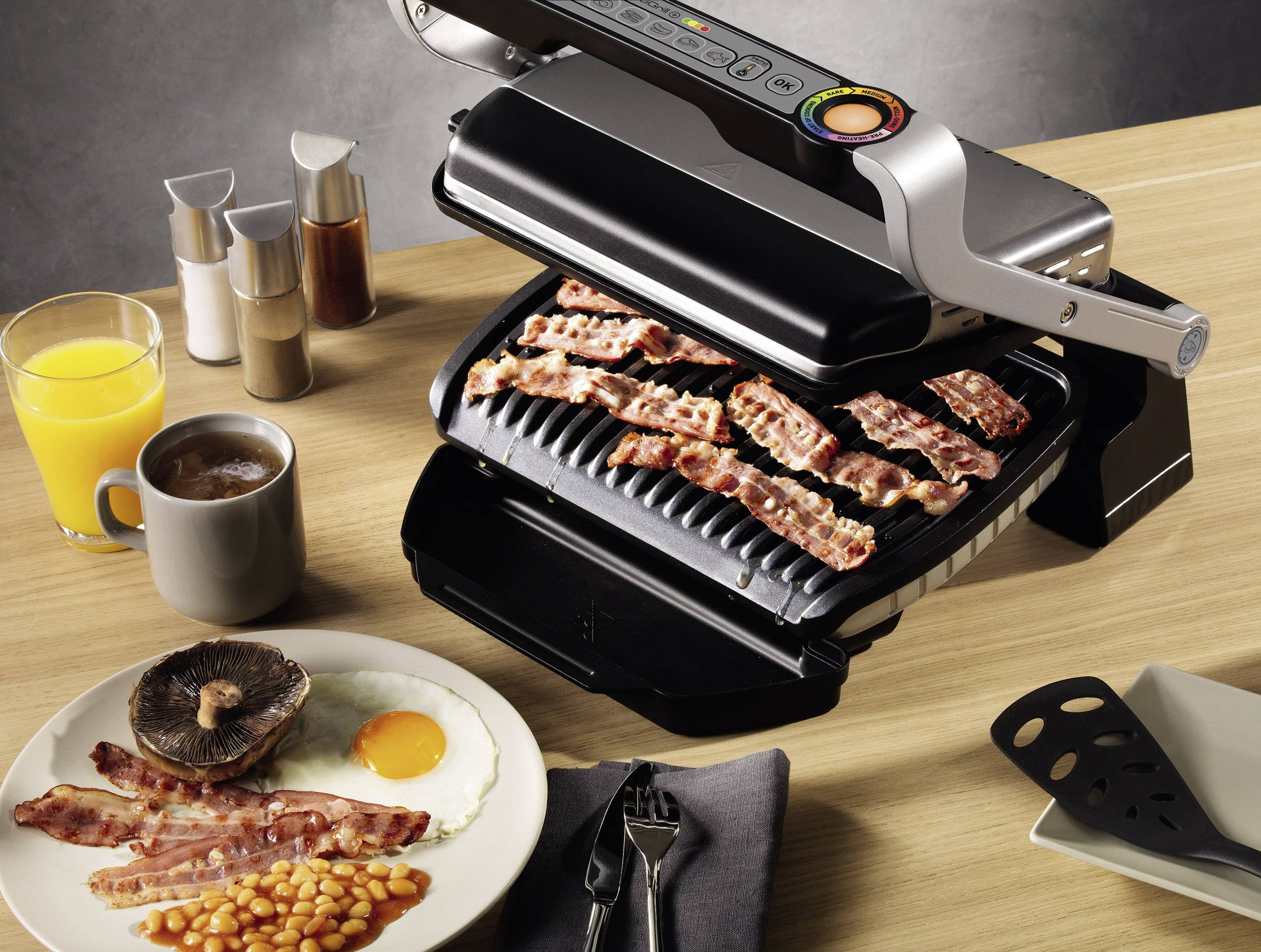 Tefal Optigrill+ Elektro Kontaktgrill Automatische Temperaturanpassung Edelstahl (gebürstet), Schwarz