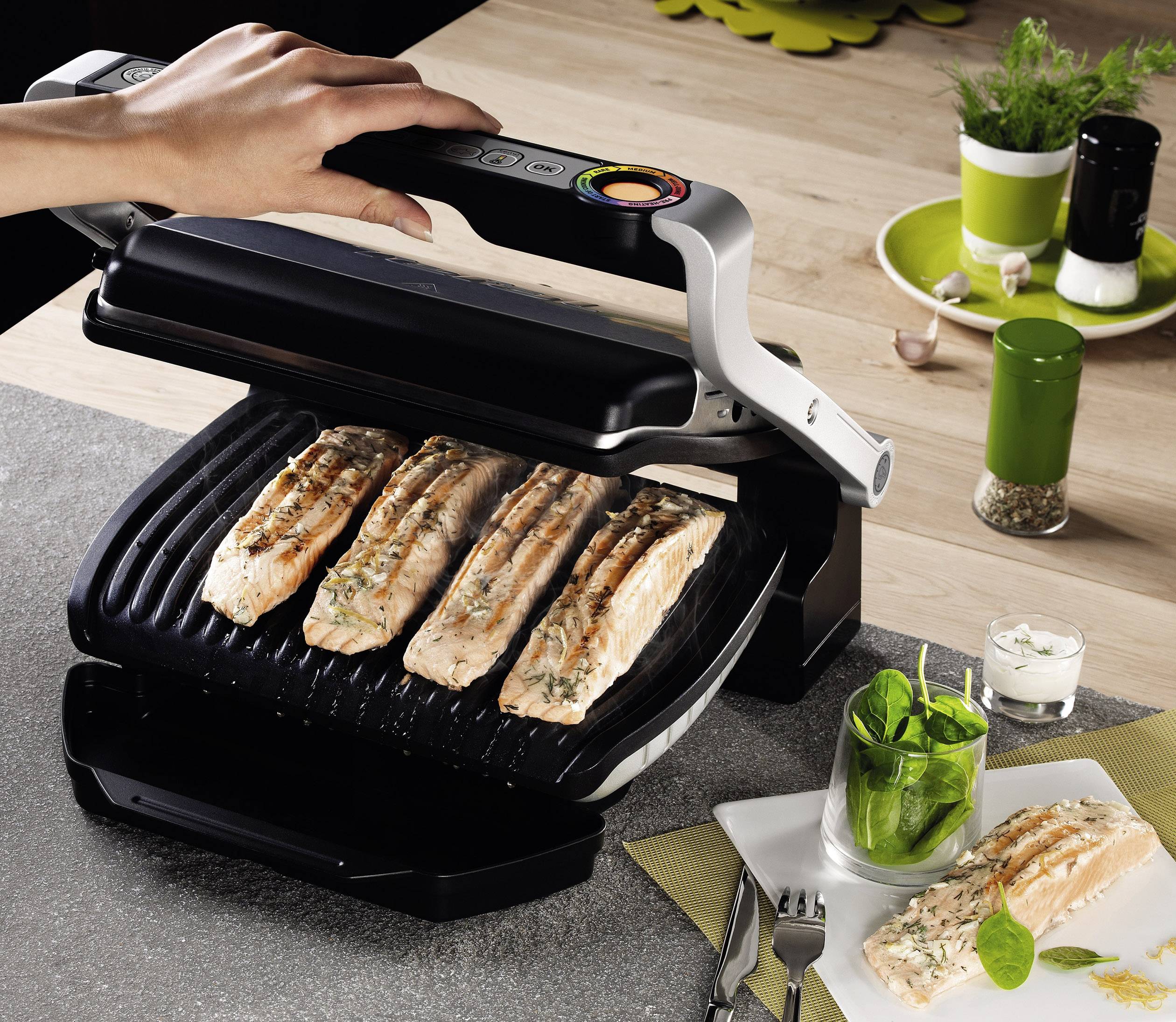 Tefal Optigrill+ Elektro Kontaktgrill Automatische Temperaturanpassung Edelstahl (gebürstet), Schwarz