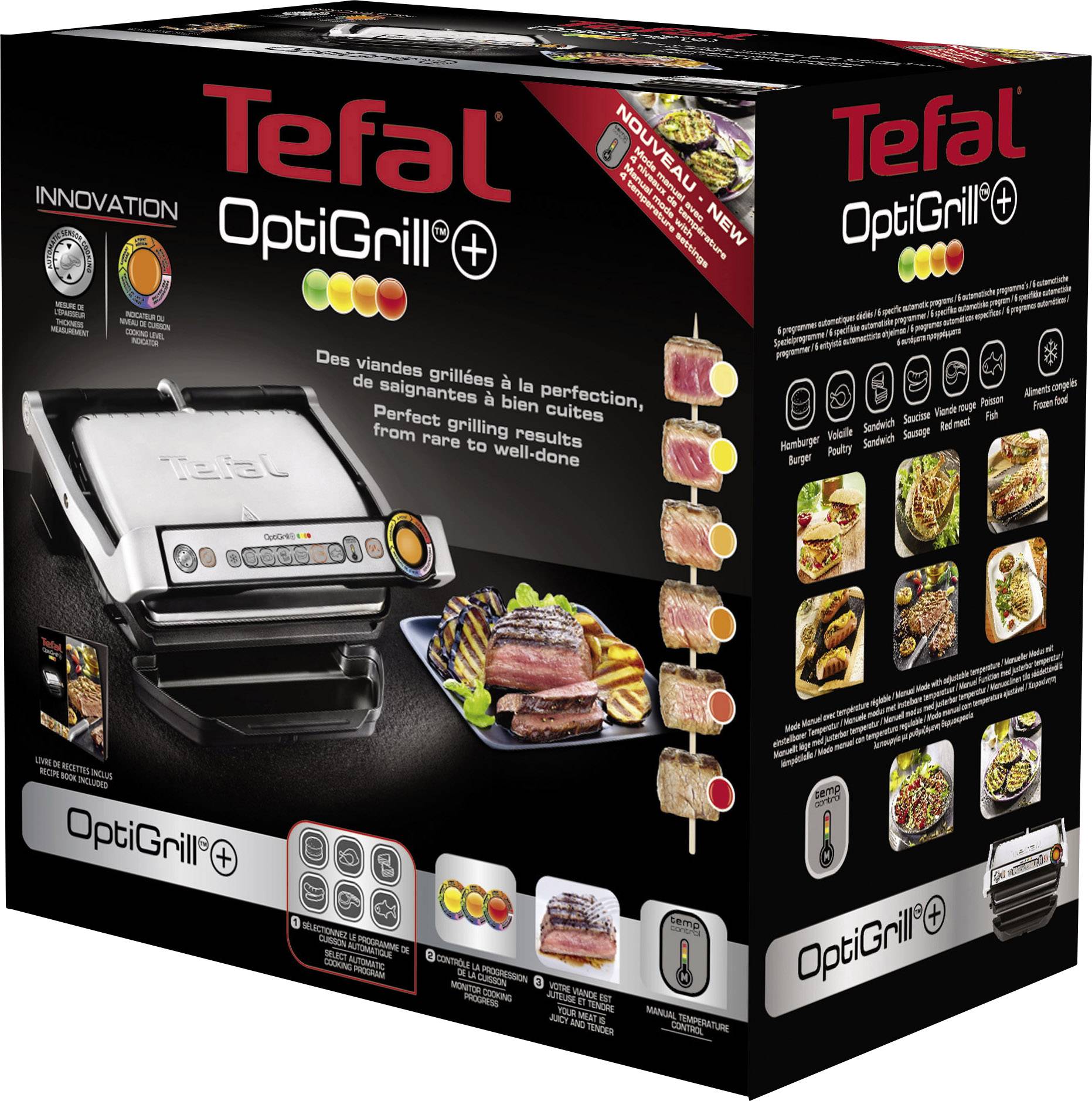 Tefal Optigrill+ Elektro Kontaktgrill Automatische Temperaturanpassung Edelstahl (gebürstet), Schwarz