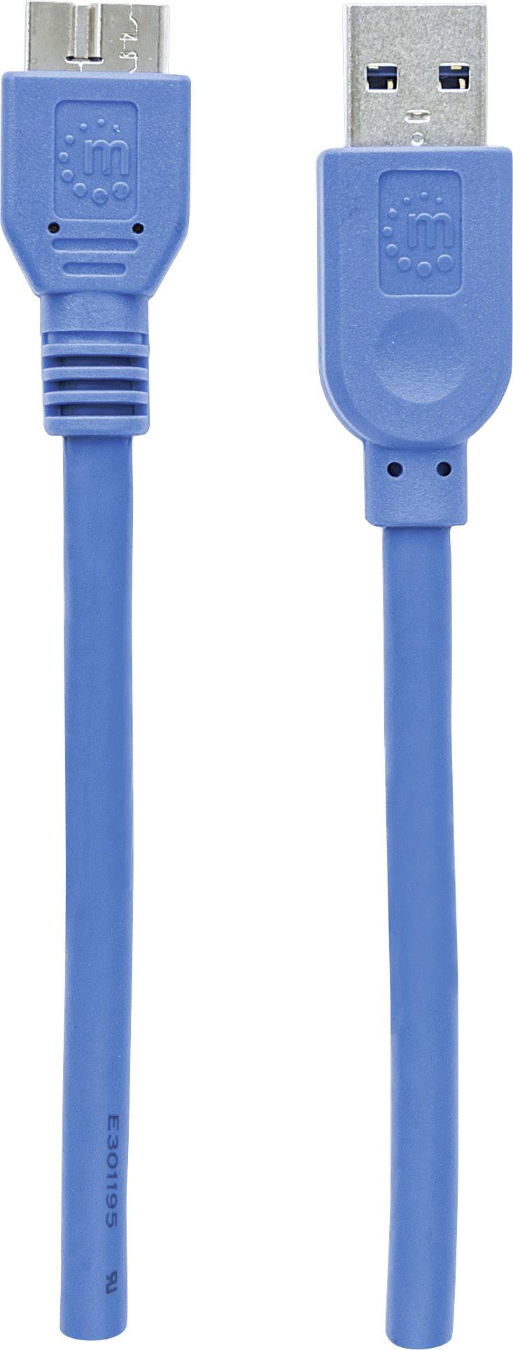 Manhattan USB-Kabel USB 3.2 Gen1 (USB 3.0 / USB 3.1 Gen1) USB-A Stecker, USB-Micro-B 3.0 Stecker 3.00 m Blau Folienschirm, UL-zertifiziert