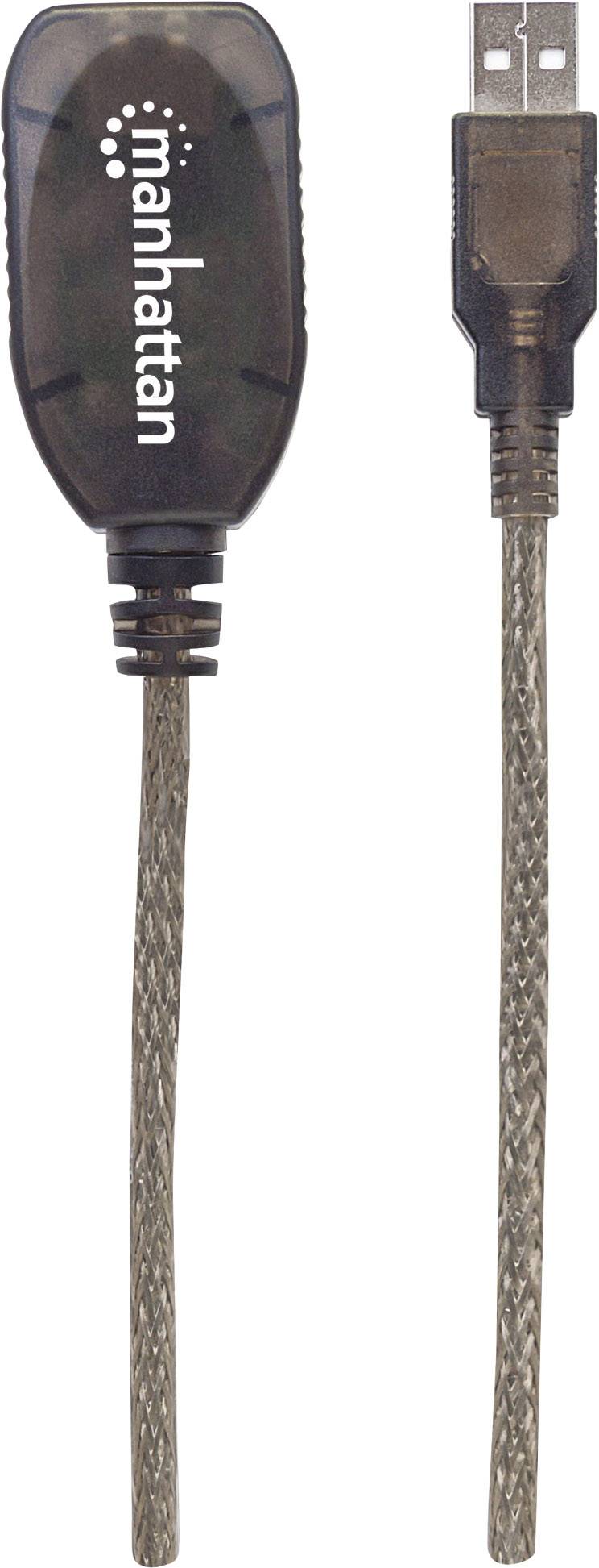 Manhattan USB-Kabel USB 2.0 USB-A Stecker, USB-A Buchse 15.00 m Schwarz Rund, mit LED 152365