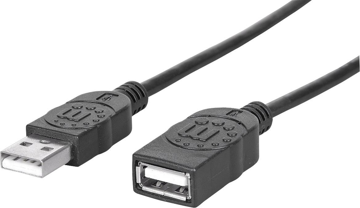 Ein schwarzes USB-Verlängerungskabel mit einem männlichen und einem weiblichen Anschluss.