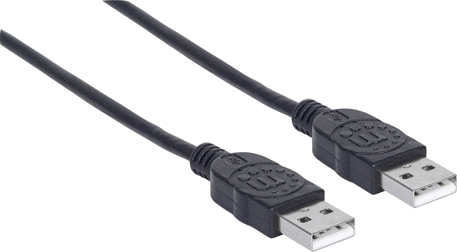 Zwei schwarze USB-Kabel mit USB-A-Steckern. Sie sind parallel nebeneinander angeordnet und zeigen nach rechts.