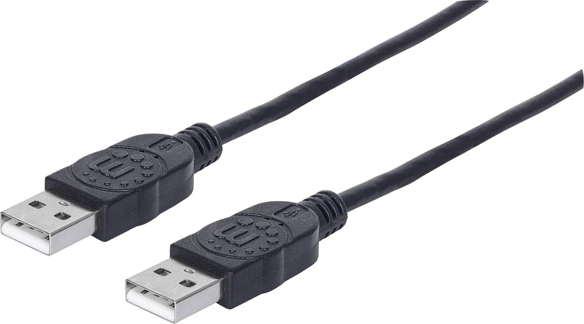 USB-Kabel mit zwei Standard-A-Steckern, schwarzes Kabel, geeignet für Datenübertragung und Verbindung zwischen Geräten.