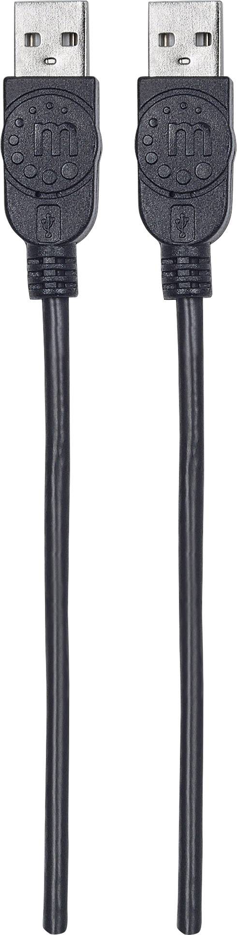 Zwei schwarze USB-Kabel mit Standardsteckern und einem 'm'-Logo, nebeneinander liegend.