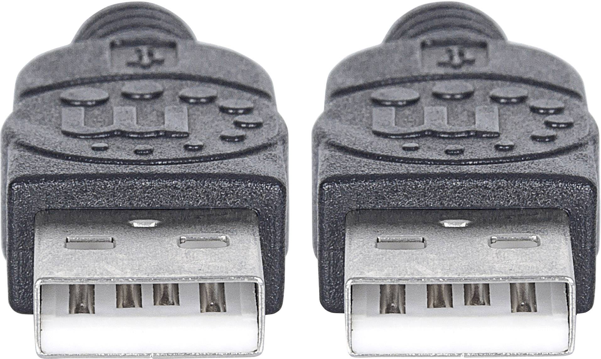 Manhattan USB-Kabel USB 2.0 USB-A Stecker, USB-A Stecker 3.00m Schwarz Folienschirm, UL-zertifiziert, vergoldete Steckkontakte