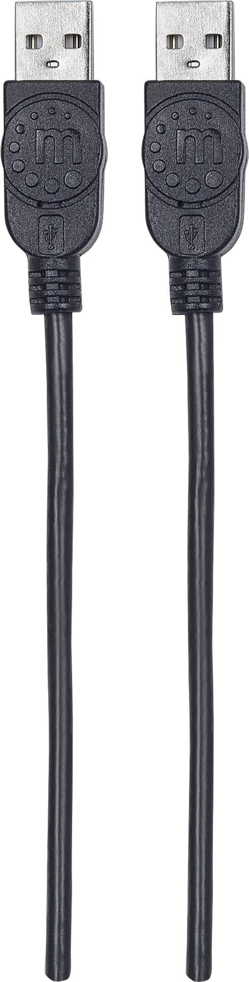 Manhattan USB-Kabel USB 2.0 USB-A Stecker, USB-A Stecker 3.00m Schwarz Folienschirm, UL-zertifiziert, vergoldete Steckkontakte