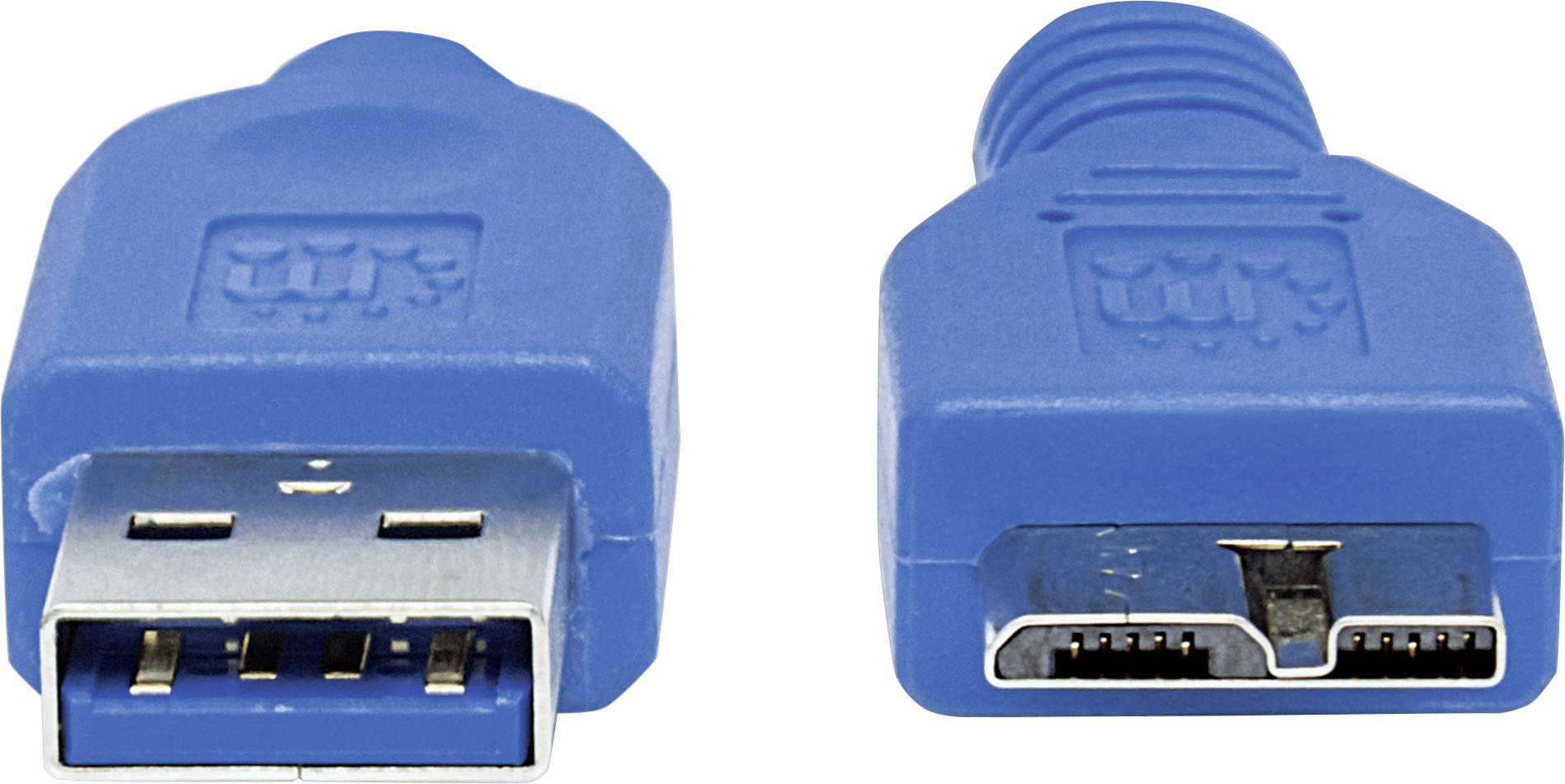 Manhattan USB 3.0 Anschlusskabel [1x USB 3.0 Stecker A - 1x USB 3.0 Stecker Micro B] 0.50m Blau Folienschirm, UL-zertifiziert