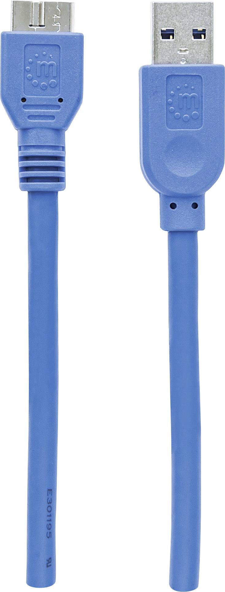 Manhattan USB 3.0 Anschlusskabel [1x USB 3.0 Stecker A - 1x USB 3.0 Stecker Micro B] 0.50m Blau Folienschirm, UL-zertifiziert