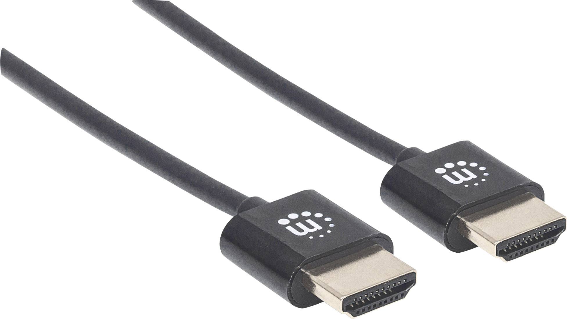 Manhattan HDMI Anschlusskabel HDMI-A Stecker, HDMI-A Stecker 1.00m Schwarz 394352 4K UHD, Folienschirm, Geflechtschirm, Rund